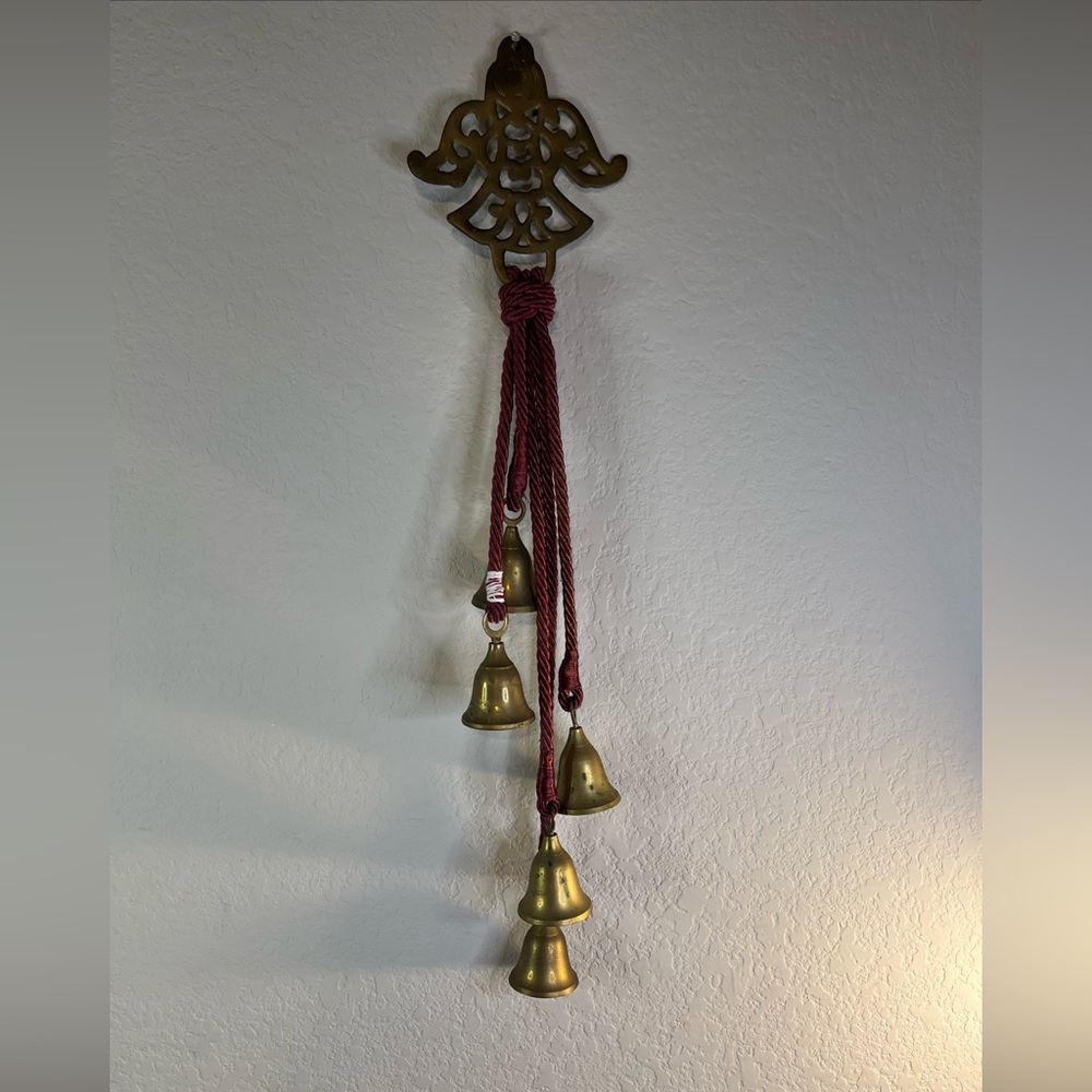 Vintage Brass Angel & Brass Jingle Bells Door Hanger Christmas Holiday Decor 24”